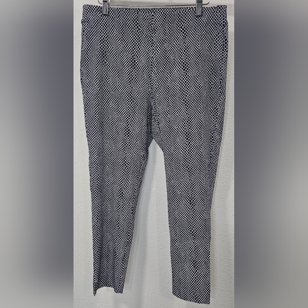 Michael Kors Dress Pants Womens Large Blue White Snake Mid Rise Pull On Straight
